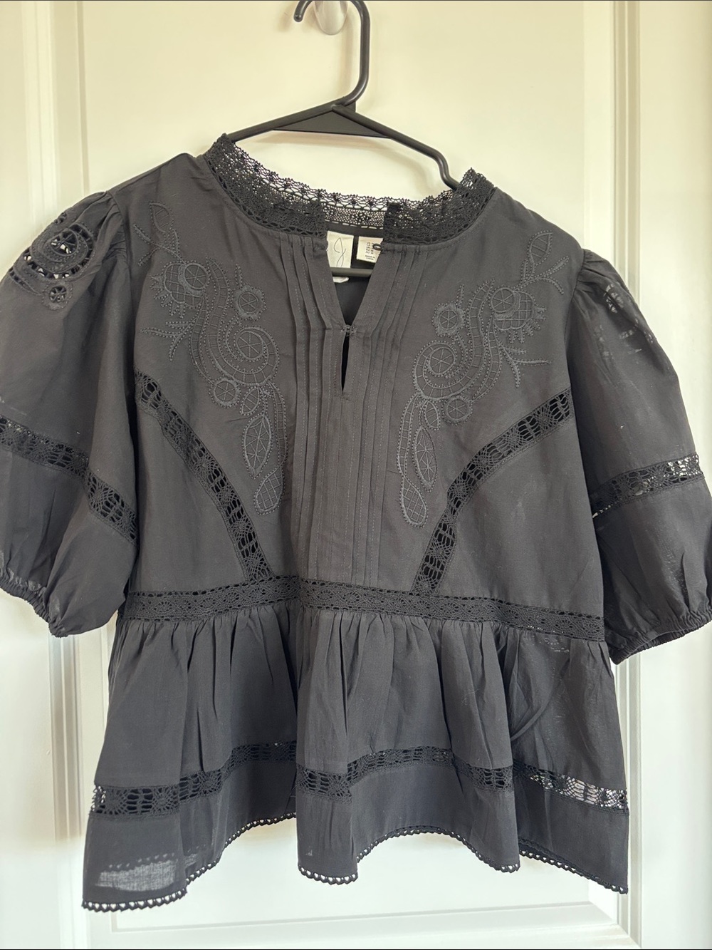 Joie Black Embroidered Peasant Blouse
